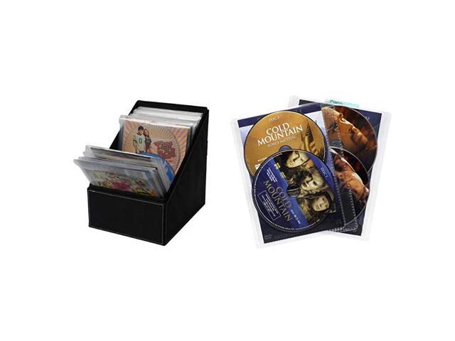 Media Sleeve Storage Bin Leatherette Front Quality Stitching and includes 36 Sleeves 25 Pack Movie Sleeves Clear Sleeve hold two discs each
