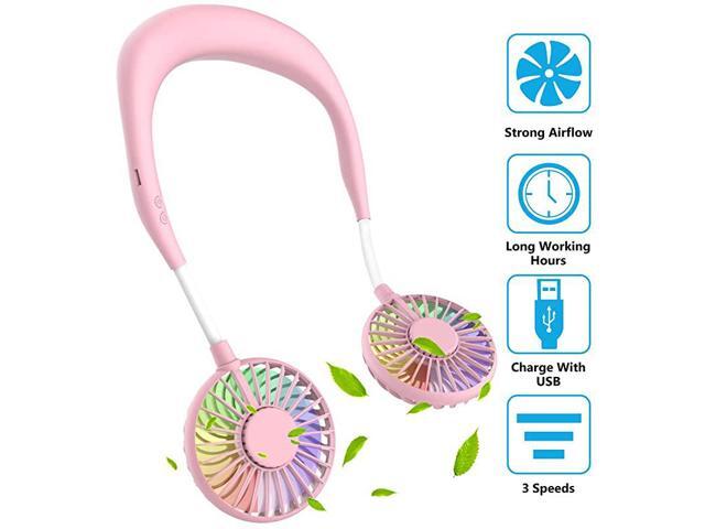 Free Mini USB Personal Fan Rechargeable Portable Headphone Design Wearable Neckband Fan3 Level Air Flow7 LED Lights360 Degree Free Rotation Perfect
