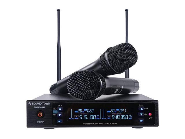 Metal 200 Channels UHF Wireless Microphone System with 2 Handheld Microphones and Auto Scan for Church School Outdoor Wedding Meeting Party and
