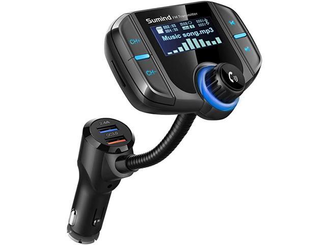 Upgraded Version) Bluetooth FM Transmitter Wireless Radio Adapter Hands-Free Car Kit with 17 Inch Display QC30 and Smart 24A Dual USB Ports