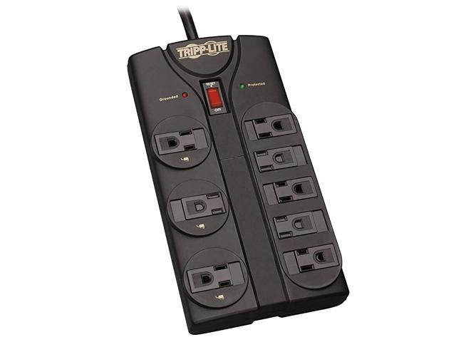 TLP808B 8 Outlet Surge Protector Power Strip 8ft Cord Right Angle Plug Black Lifetime Insurance
