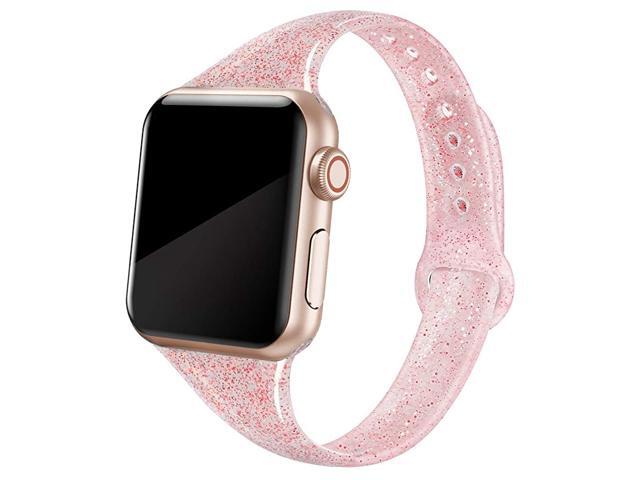 Sport Band Compatible with iWatch 38mm 40mm 42mm 44mm Shiny Bling Glitter Soft Slim Thin Narrow Small Replacement Silicone Strap Compatible for