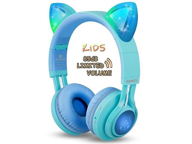 Kids Headphones CT7S Cat Ear Bluetooth Headphones 85dB Volume LimitingLED Light Up Kids Wireless Headphones Over Ear with Microphone for