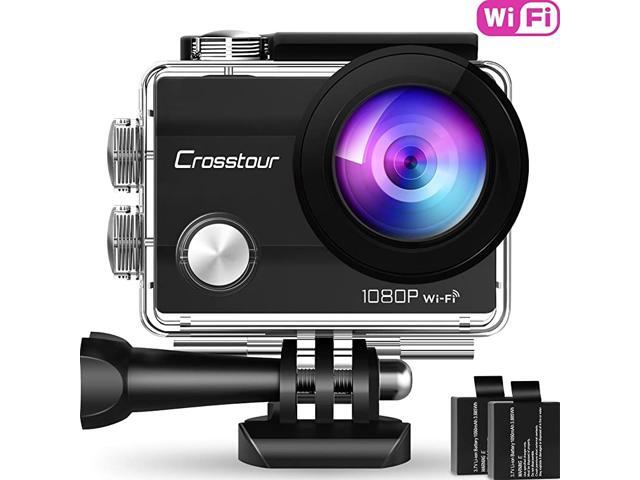 Action Camera Full HD WiFi 14MP PC Webcam Waterproof Cam 2 LCD 30M Underwater 170°WideAngle Sports Camera with 2 Rechargeable 1050mAh Batteries and