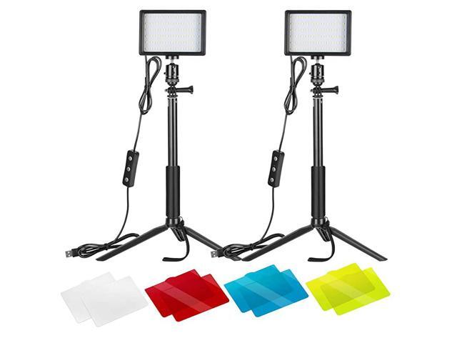 2 Packs Dimmable 5600K USB LED Video Light with Adjustable Tripod StandColor Filters for TabletopLow Angle Shooting Colorful LED Lighting Product