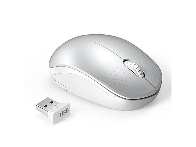 Wireless Mouse 24G Noiseless Mouse with USB Receiver Portable Computer Mice for PC Tablet Laptop and WindowsMacLinux White Silver