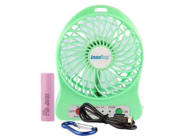 4inch Personal Desktop USB Fan Powered Rechargeable Lithium Battery 3 Speeds Setting wLed Lamp Green