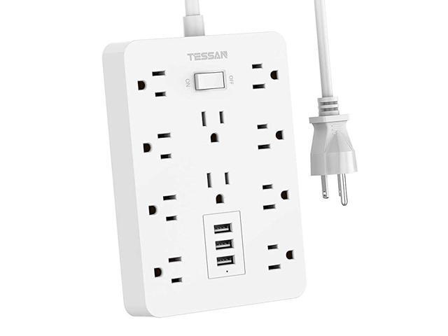 Surge Protector with USB Power Strip Flat Plug with 10 Widely Spaced AC Outlets and 3 Charging Ports 1875W 15A 5FT 1700 Joules Wall Mount