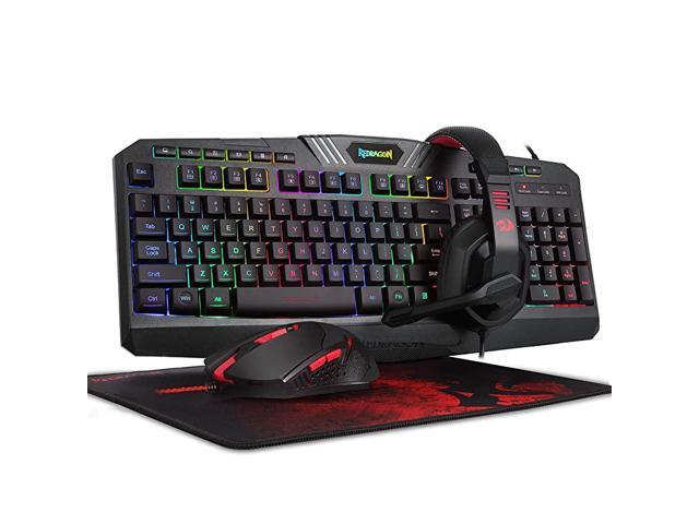 S101 Wired RGB Backlit Gaming Keyboard and Mouse Gaming Mouse Pad Gaming Headset Combo All in 1 PC Gamer Bundle for Windows PC Black