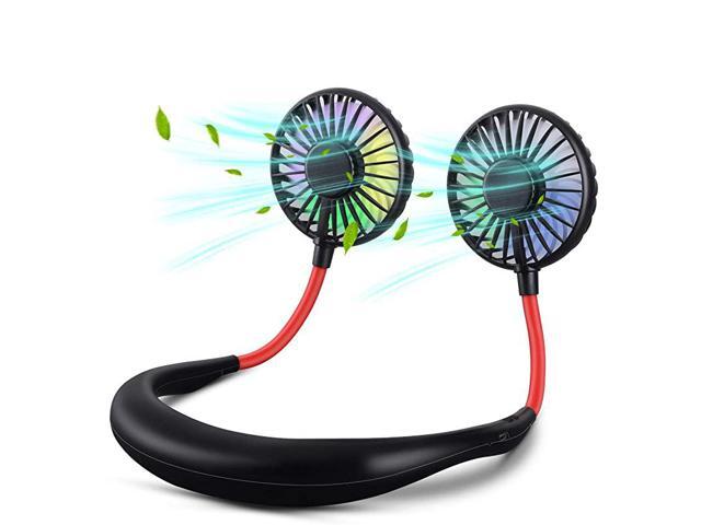 Neck Fan Portable USB Rechargeable LED Fan Headphone Design Hand Free Personal Fan Wearable Cooler Fan with Dual Wind Head for Traveling Outdoor