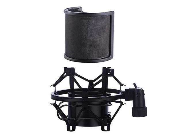Shock Mount with Pop Filter Mic AntiVibration Suspension Shock Mount Holder Clip for Diameter 46mm53mm