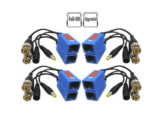 4 Pair Passive Video Balun BNC to RJ45 Adapter with Power Upgraded Solution Full HD 1080P8MP Surveillance Security Camera Ethernet Cable