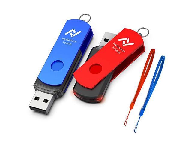 Neweggbusiness Usb 30 Flash Drive 2 Pack 64 Gb Thumb Drives With Led Light High Speed 64gig Multipack Rotatable Jump Drive With Lanyards For Computer Backup Storage Zip Drives Memory Stick Bluered