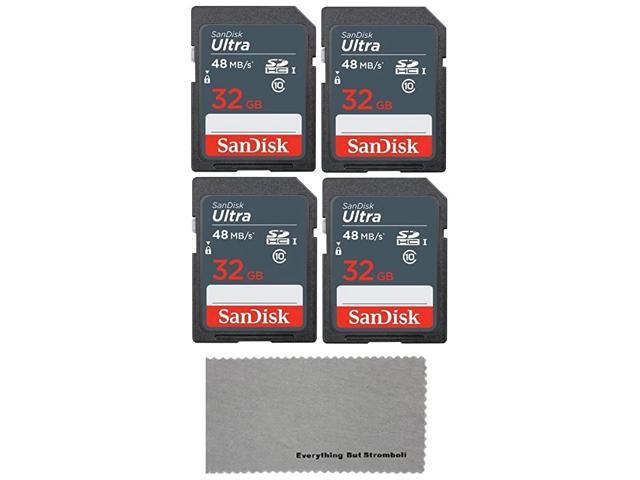 32GB Ultra 4 Pack UHSI Class 10 SDHC Memory Card Retail Packaging with 1 Everything But Stromboli tm Microfiber Cloth