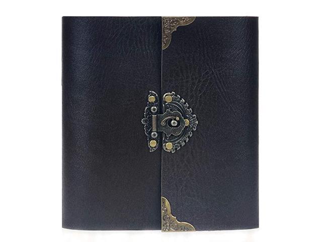 Album Leather Scrapbook Memory Book Hand Made DIY Albums with 30 Sheets Large Metal Lock Black