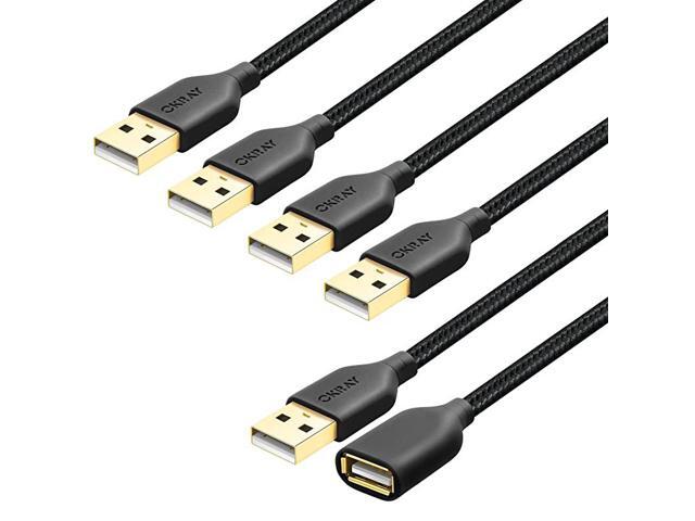 5 Pack Nylon Braided USB 20 Extension Cable Extender Cord A Male to A Female with GoldPlated Connector 6 Feet 183M All Black