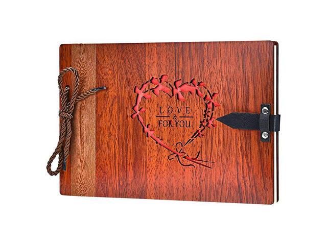Wooden Photo Album Scrapbook DIY Photo Book Wedding GuestBook 80 Pages Memory Book Birthday Anniversary Valentines Gift for Mother Girlfriend Love