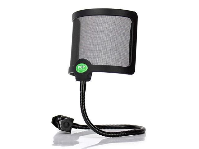 Pop Filter Microphone Dual Layered Wind Pop Screen Studio Mic Shield with Adjustable Mount and 360° Flexible Metal Gooseneck Holder 7 inches UShape