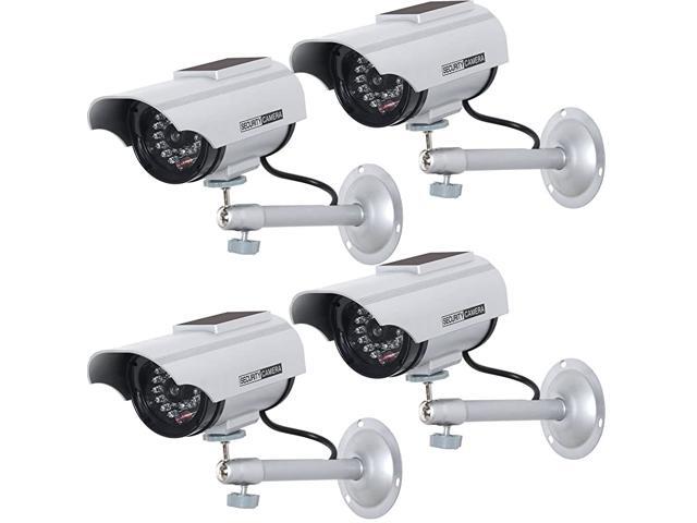 Solar Powered Bullet Dummy Fake Simulated Surveillance Security CCTV Dome Camera Indoor Outdoor with 1 LED Light Security Alert Sticker Decal