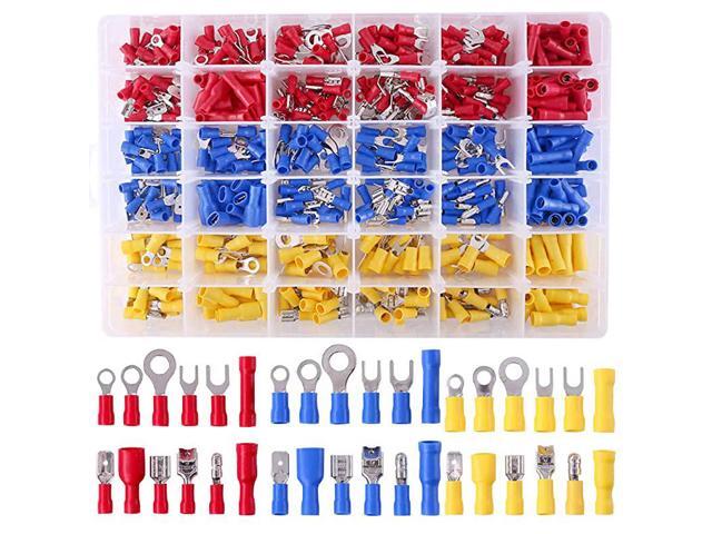 540pcs 22-16/16-14/12-10 Gauge Mixed Quick Disconnect Electrical Insulated Butt Bullet Spade Fork Ring Solderless Crimp Terminals Connectors