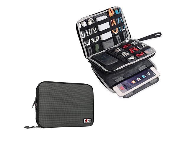 Double Layer Electronics OrganizerTravel Gadget Bag for Cables Memory Cards Flash Hard Drive and More Fit for iPad or Tabletup to 97Large Grey