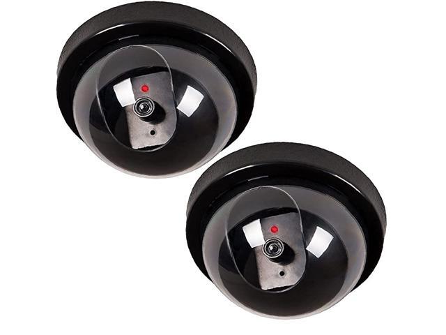 Dummy Fake Security CCTV Dome Camera with Flashing Red LED Light with Security Alert Sticker Decals SD2 2 Packs Black