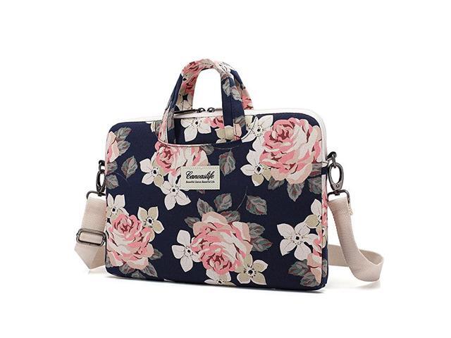 White Rose waterproof Patten Canvas Laptop Shoulder Messenger Bag Case Sleeve for 11 Inch 12 Inch 13 Inch Laptop and 1112 13