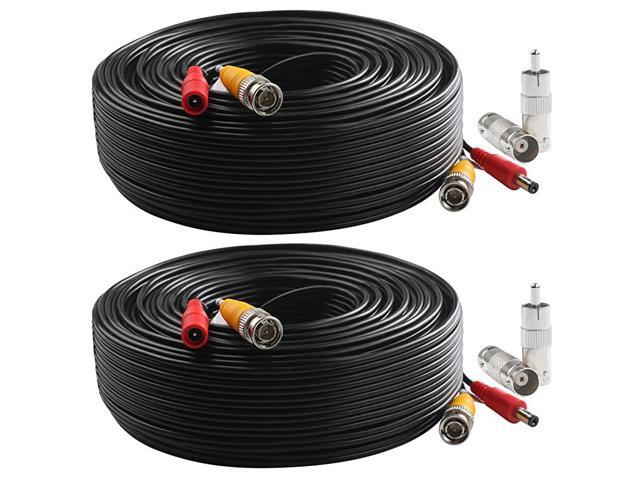 BNC Video Power Cable 2 Pack 200 Feet PreMade AllinOne Video Security Camera Cable Wire with Four Connectors for CCTV DVR Surveillance System
