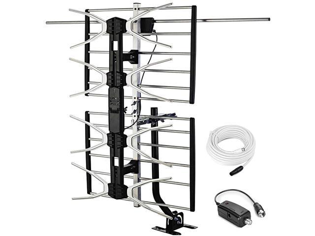 Outdoor Digital HD TV Antenna with High Gain Amplifier 150 Mile Long Range for UHFVHF Mounting Pole 40FT RG6 Coaxial Cable Easy Installation
