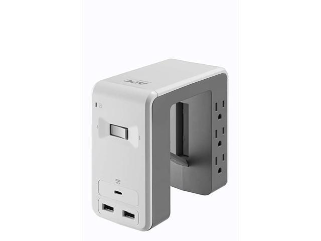 Desk Mount Power Station PE6U21W UShaped Surge Protector with USB Ports 3 Desk Clamp 6 Outlet 1080 Joules White