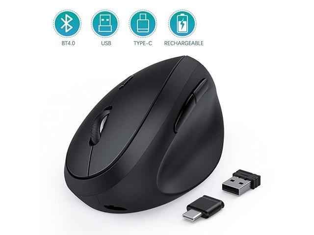 Vertical Wireless Mouse Ergonomic Mouse Reduces Wrist Strain Easy Switch Between 3 Computers with Bluetooth USB or Type C Connection Rechargeable