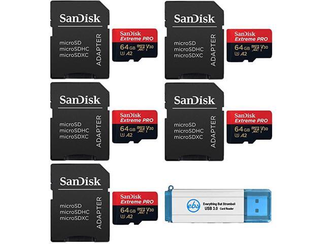 64GB Micro SDXC 4K UHD Extreme Pro Memory Card Five Pack Works with DJI Mavic 2 Pro Zoom Air Spark Phantom 4 Video Drone Bundle with 1 Everything