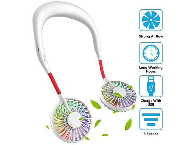 Free Mini USB Personal Fan Rechargeable Portable Headphone Design Wearable Neckband Fan3 Level Air Flow7 LED Lights360 Degree Free Rotation Perfect