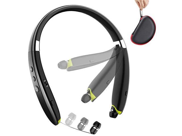 Bluetooth Headphones Upgraded Foldable Wireless Neckband Headset with Retractable Earbuds Noise Cancelling Stereo Earphones with Mic for Workout