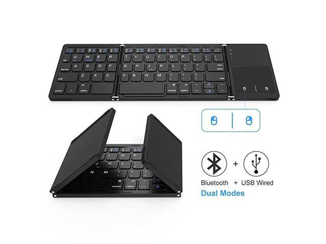 Foldable Bluetooth Keyboard Dual Mode Bluetooth USB Wired Rechargable Portable Mini BT Wireless Keyboard with Touchpad Mouse for Android Windows