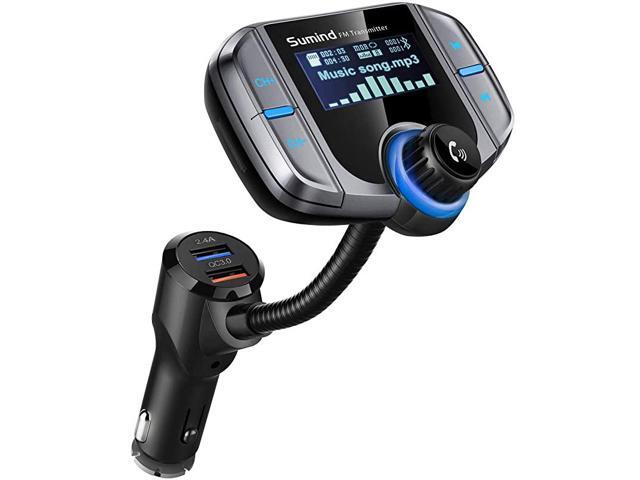 Upgraded Version Car Bluetooth FM Transmitter Wireless Radio Adapter HandsFree Kit with 17 Inch Display QC30 and Smart 24A USB Ports AUX Output TF