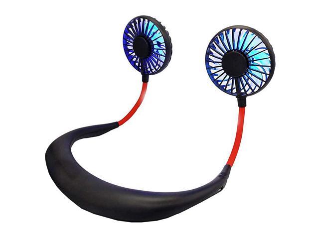 Hand Free USB Personal Fan Portable Handheld Mini Fan Headphone Design Neckband Fan Internal Rainbow and White Light 3 Speeds Rechargeable Perfect