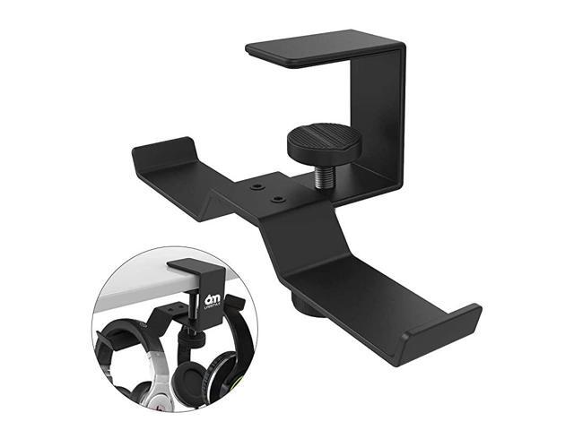 Under Desk Dual Headphone Hanger Metal Headset Stand Gaming Earphone Holder Universal Clamp on Desk Hanger Hook for All Headsets Black Patent