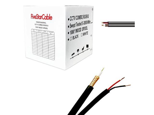 Star Cable RG59 1000 ft Siamese CCTV Combo Coaxial RG59 20 AWG Video + 182 18AWG Power Cable UL Surveillance Spool Box Color Black
