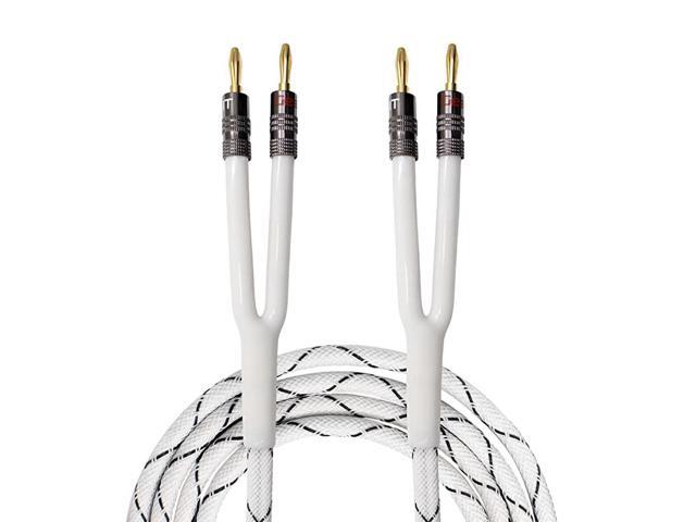 14AWG Premium Heavy Duty Braided Speaker Wire Cable 10 Feet Dual Gold Plated Banana Plug Tips inWall CL2 OxygenFree Copper OFC White