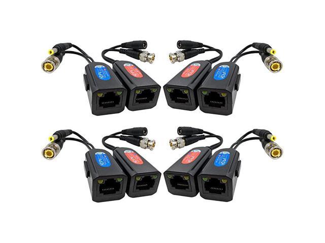 4 Pair Passive Video Balun 1080P5MP BNC to RJ45 Adapter with Power Upgraded with Ground Loop Isolated Security Camera Network Transceiver Cat5eCat6