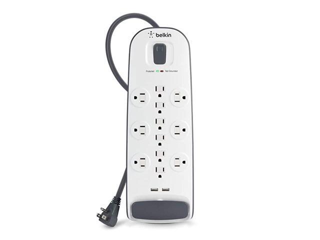 12Outlet USB Power Strip Surge Protector Flat Plug 6ft Cord 3996 Joules White