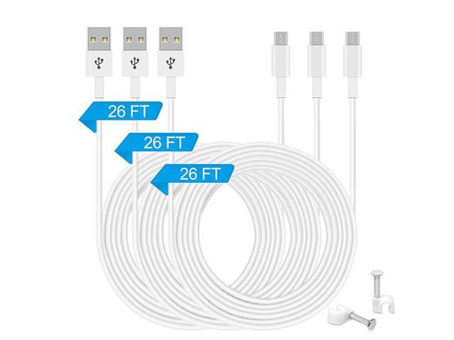 3 Pack 26FT Power Extension Cable Compatible with WyzeCam Wyze Cam Pan YI Camera NestCam Indoor Netvue Furbo Dog Blink etc USB to Micro USB