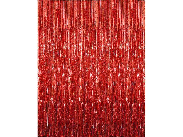 32 ft x 98 ft Metallic Tinsel Foil Fringe Curtains for Party Photo Backdrop Wedding Decor 4 PacksRed