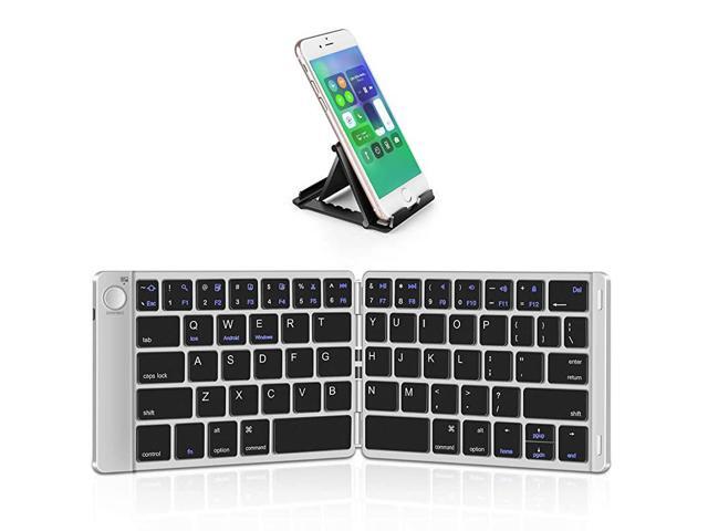 Foldable Bluetooth Keyboard Portable Wireless Keyboard with Stand Holder Rechargeable Full Size Ultra Slim Folding Keyboard Compatible iOS Android