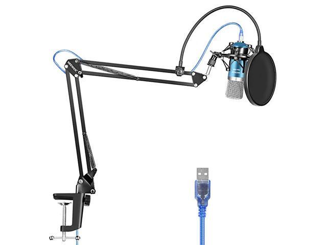 USB Microphone for Windows and Mac with Suspension Scissor Arm Stand Shock Mount Pop Filter USB Cable and Table Mounting Clamp Kit for Broadcasting