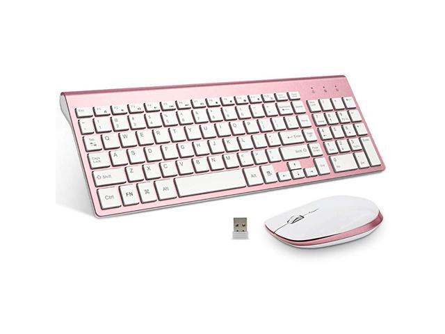 Wireless Keyboard and Mouse FullSize WhisperQuiet Compact Compatible with Mac PC Laptop Tablet Notebook Windows Sleek Pink Keyboard Combo