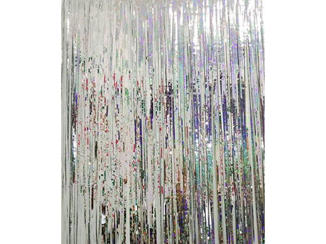 32 ft x 98 ft Metallic Tinsel Foil Fringe Curtains for Party Photo Backdrop Wedding Decor 3 Pcs Shiny Silver