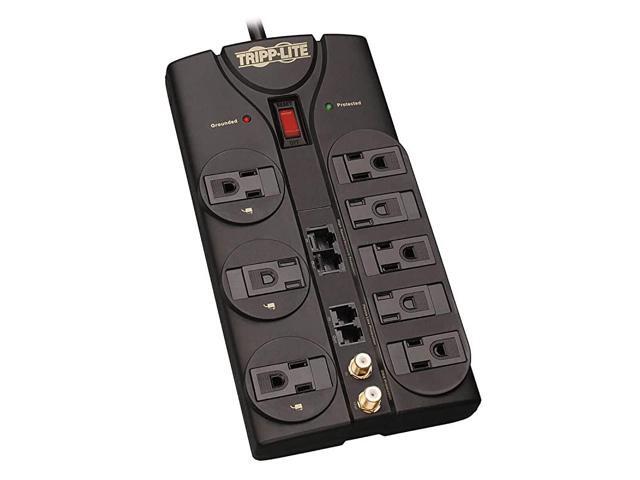 8 Outlet Surge Protector Power Strip 10ft Cord RightAngle Plug TelModemCoaxEthernet Protection RJ11 RJ45 $250000 INSURANCE TLP810NET Grey