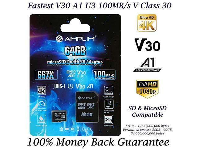 64GB Micro SD SDXC Card Plus Adapter 64 GB microSD Card for Cell Phone Tablet Camera GoPro Nintendo Fire DJI Extreme 100MBs 667X V30 A1 Class 10 U3